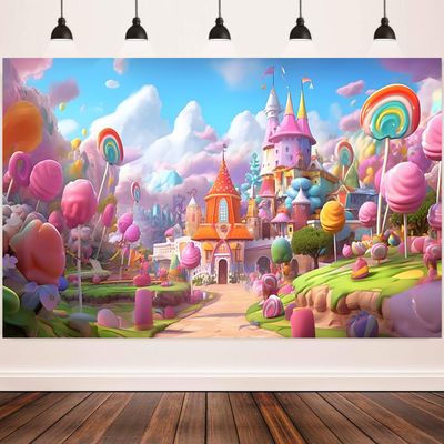 10x6.5ft Candyland Backdrop Fantasy Cute Pink Candy Castle Photography Background Candyland Theme Girls Birthday Party Decorations Banner Photo Studio Props