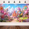 10x6.5ft Candyland Backdrop Fantasy Cute Pink Candy Castle Photography Background Candyland Theme Girls Birthday Party Decorations Banner Photo Studio Props view 1