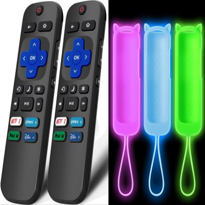 (3+2 Packs) Replacement Remote for Roku TV with Soft Silicone Protective Cover(All can Glow in The Dark), Universal Remote Control Compatible with TCL/Hisense/Sharp/Philips/Onn/Element Roku TV
