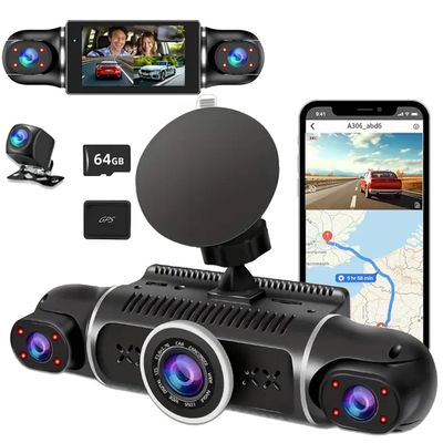 360 Dash Cam Front and Rear View 4 Channel Dash Cam FHD 1080Px4, Inside/Back 170+2x150+170 Wide Angle, Free 64GB Card, Built-in WiFi GPS, Night Vision,APP,G-Sensor with 24/7 Parking Mode