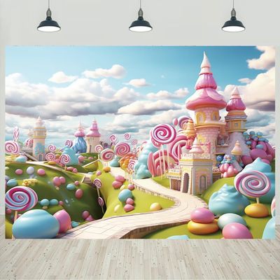 15x10ft Candyland Backdrop Fantasy Sweet Candy Castle Cream Photography Background Candyland Theme Boys Girls Birthday Party Decorations Banner Photo Studio Props