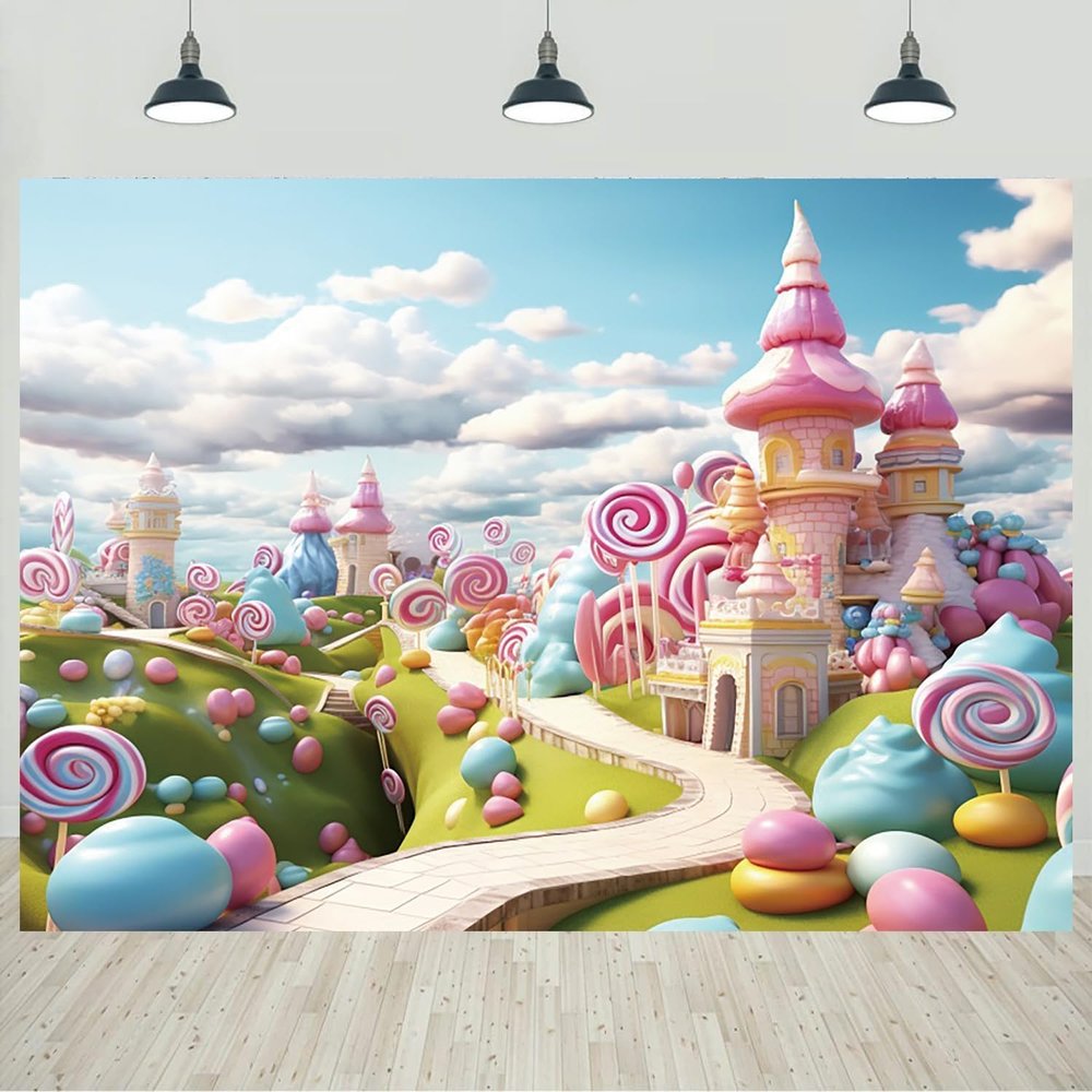 15x10ft Candyland Backdrop Fantasy Sweet Candy Castle Cream Photography Background Candyland Theme Boys Girls Birthday Party Decorations Banner Photo Studio Props
