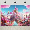 10x8ft Candyland Backdrop Fantasy Pink Castle Sweet Candy Photography Background Girls Birthday Candyland Theme Party Decorations Banner Photo Studio Props view 1