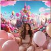 10x8ft Candyland Backdrop Fantasy Pink Castle Sweet Candy Photography Background Girls Birthday Candyland Theme Party Decorations Banner Photo Studio Props view 3
