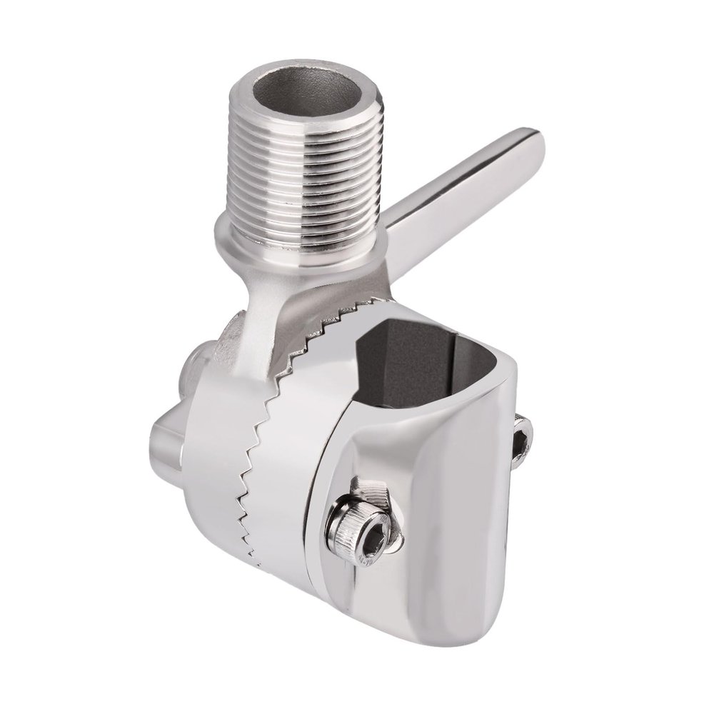 Bingfu VHF Marine GPS Antenna Mount Stainless Steel Adjustable Ratchet Base Fixed Mount Bracket - Installation Range 0.87" - 1" for Pole Rail Boat RV