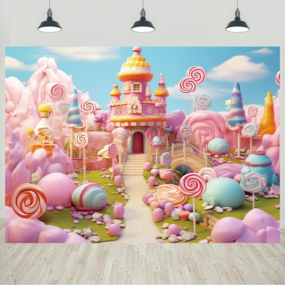 12x8ft Candyland Backdrop Fantasy Sweet Candy Castle Photography Background Girls Birthday Candyland Theme Party Decorations Banner Photo Studio Props