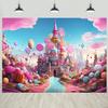 15x10ft Candyland Backdrop Fantasy Pink Castle Sweet Candy Photography Background Girls Birthday Candyland Theme Party Decorations Banner Photo Studio Props view 1