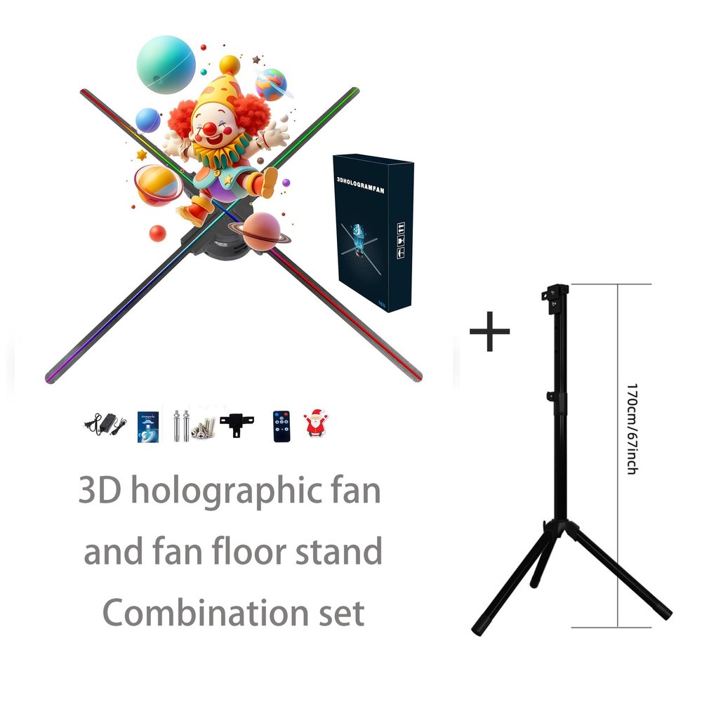 3DHologramfan, 24.9 Inch 3dHologramfan Projector Screwless Led Lights HD LED with App and WiFi, Remote Control, and Bluetooth for Bar, Shop, Halloween, Christmas