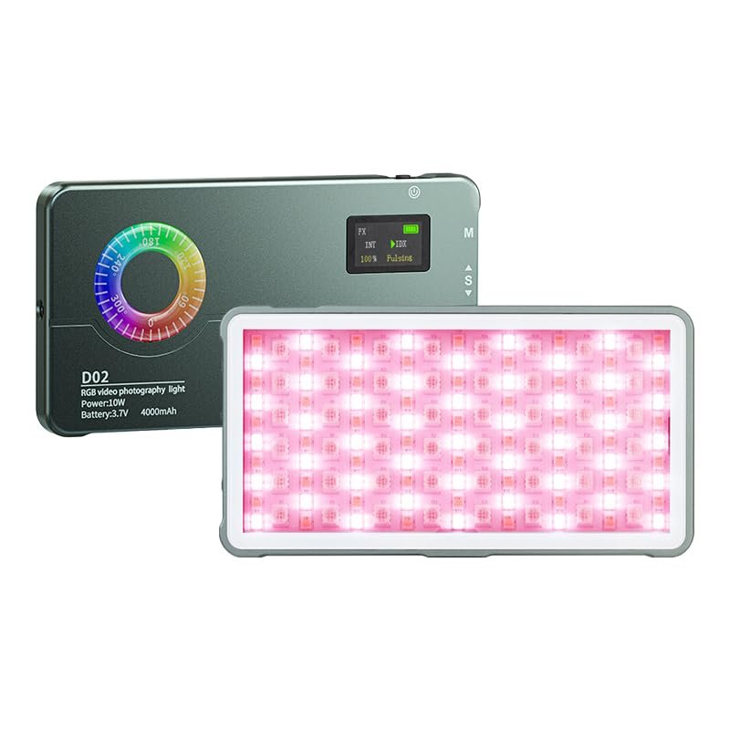Andoer Pocket RGB Video Light 10W Portable LED Fill Light Panel 2500K-9000K Dimmable 20 Scene Lighting Effects Built-in Battery with Cold Shoe Adapter for Vlog Live Streaming Video Conference Lighting