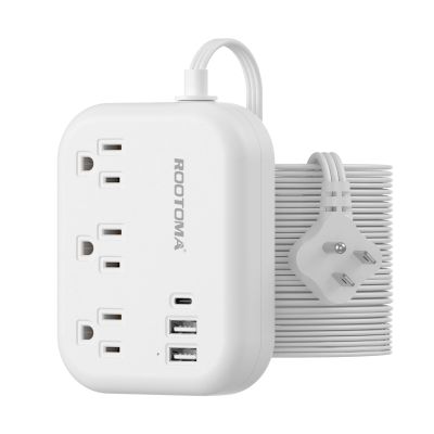 Flat Extension Cord 20 FT Behind Furniture-Ultra Slim Cord Under Carpet, Rug, Door, Long Extension Cord with 3 USB 3 Outlets, Low Profile Power Strip for Travel Office Indoor, 1080 Joules Protected