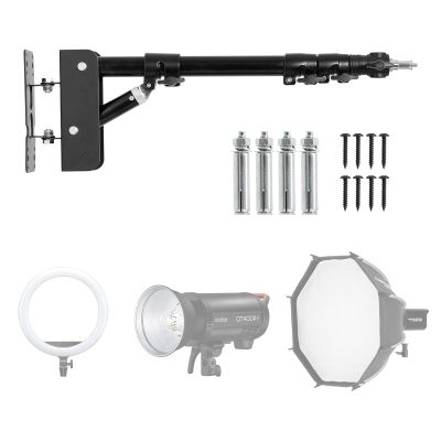 AMBITFUL Ring Light Wall Mount Adjustable 43"/110cm Boom Arm Stand for Photography Lighting Studio, Camera Triangle Wall Mount, Sturdy Alloy Support for Salon, Tatto Light, Barber Shop, Strobe