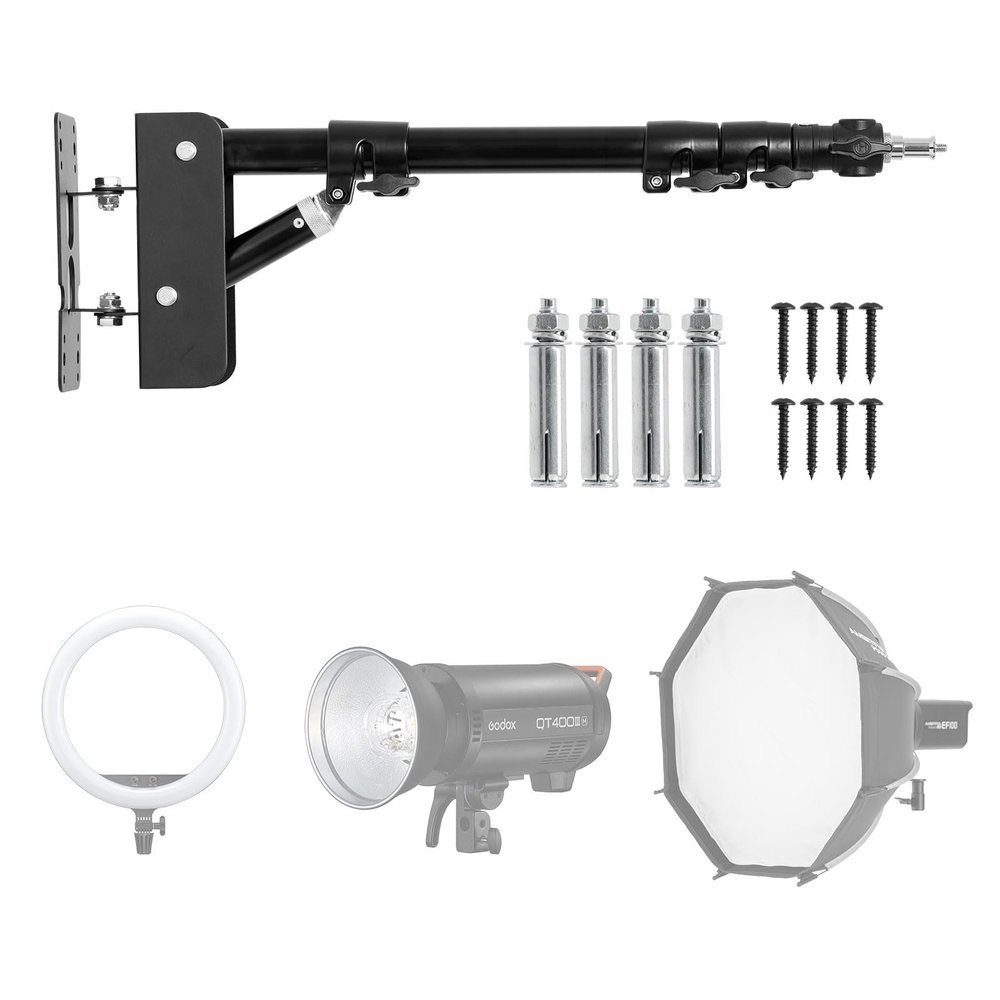 AMBITFUL Ring Light Wall Mount Adjustable 43"/110cm Boom Arm Stand for Photography Lighting Studio, Camera Triangle Wall Mount, Sturdy Alloy Support for Salon, Tatto Light, Barber Shop, Strobe