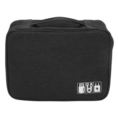 Data Cable Charger Bag, Large Capacity Portable Electronic Accessory Storage Case for Mobile HDD Laptop Power Cord (BLACK