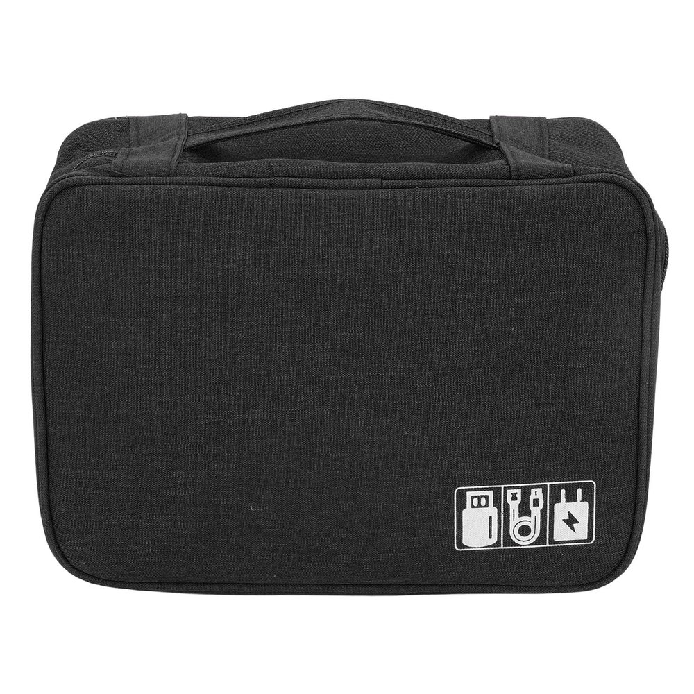 Data Cable Charger Bag, Large Capacity Portable Electronic Accessory Storage Case for Mobile HDD Laptop Power Cord (BLACK