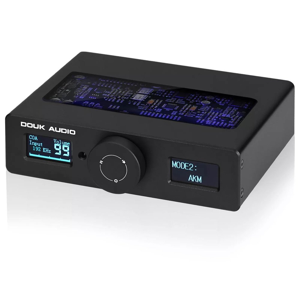 Douk Audio Q11 Digital to Analog Audio Converter, HiFi USB DAC Adapter ESS9038 + AK4493 with Coacial/Optical/PC-USB Inputs & RCA/AUX Outputs DSD256
