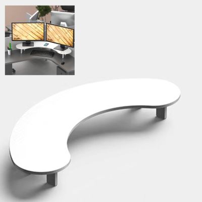 ZIMGOD Corner Monitor Stand Dual Computer Monitor Stand Solid Wood, Curved White Desktop Organizer for 2 Monitors, Large Desk Corner Riser for Laptop/TV/Telephone