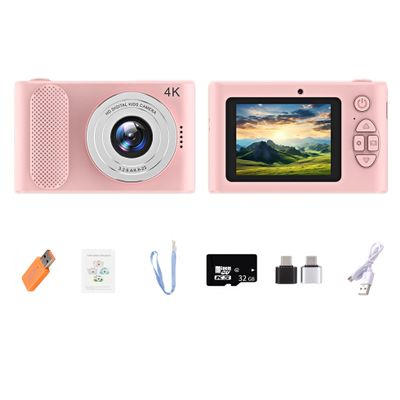 Digital Camera FHD 4K 44MP with 32GB Card 4X Zoom Anti Shake Compact Portable Small Cameras for Photography Point and Shoot Camera Gift for Teen Beginner (Pink)