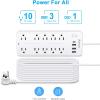 25 FT Power Strip with Surge Protection 1625W/13A, 14 Outlets and 4 USB Ports (1 USB-C), 16AWG, 1700J Flat Plug, White, ETL Listed view 4