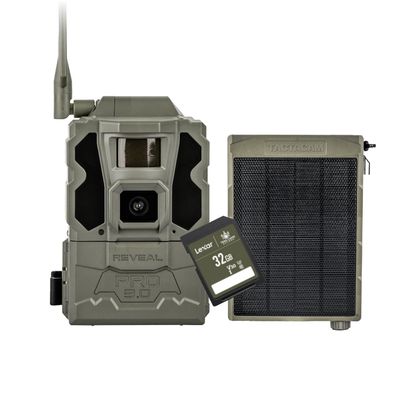 TACTACAM Reveal Pro 3.0 Cellular Trail Camera - Multi-Cellular Network, GPS, 2" LCD, No-Glow IR, Wi-Fi Enabled, HD Photos & 1080p Videos, Long Battery Life + Reveal Solar Panel and 32GB SD Card