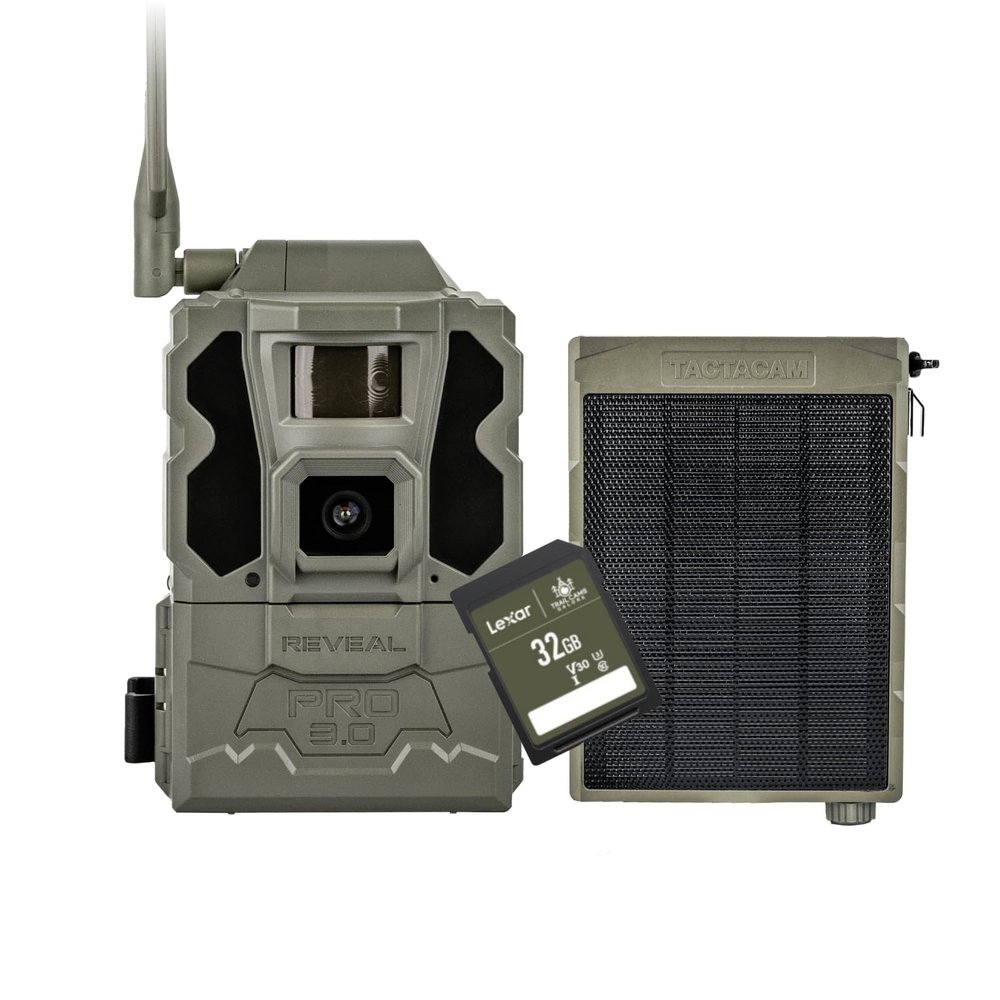 TACTACAM Reveal Pro 3.0 Cellular Trail Camera - Multi-Cellular Network, GPS, 2" LCD, No-Glow IR, Wi-Fi Enabled, HD Photos & 1080p Videos, Long Battery Life + Reveal Solar Panel and 32GB SD Card