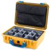 ColorCase Pelican 1500 Case Yellow - Medium Size Waterproof Case with Gray Divider & Computer Lid Organizer - Blue Handles & Latches view 1