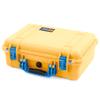 ColorCase Pelican 1500 Case Yellow - Medium Size Waterproof Case with Gray Divider & Computer Lid Organizer - Blue Handles & Latches view 2