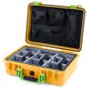 ColorCase Pelican 1500 Case Yellow - Medium Size Waterproof Case with Gray Divider & Mesh Lid Organizer - Lime Green Handles & Latches view 1