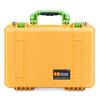 ColorCase Pelican 1500 Case Yellow - Medium Size Waterproof Case with Gray Divider & Mesh Lid Organizer - Lime Green Handles & Latches view 2