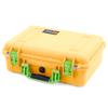 ColorCase Pelican 1500 Case Yellow - Medium Size Waterproof Case with Gray Divider & Mesh Lid Organizer - Lime Green Handles & Latches view 3