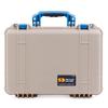 ColorCase Pelican 1500 Case Desert Tan - Medium Size Waterproof Case with TrekPak Divider & Computer Lid Organizer - Blue Handles & Latches view 2