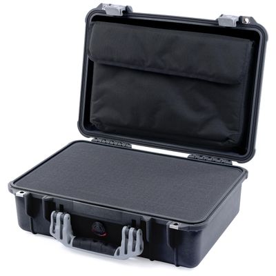 ColorCase Pelican 1500 Case Black - Medium Size Waterproof Case with Pick & Pluck Foam Set & Computer Lid Organizer - Silver Handles & Latches