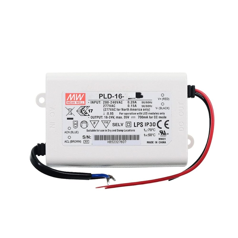Mean Well PLD 25W 700mA LED Driver PLD-25-700 AC-DC Single Output Constant Current Switching Power Supply Converter Transformer with IP42 PFC Plastic Case