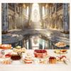 10x8ft Retro Golden Luxury Palace Hall Backdrop Grand Opera Castle Luxurious Chandelier Staircase European Paris Interior Background for Wedding Birthday Party Ceremony Photo Booth Props view 2