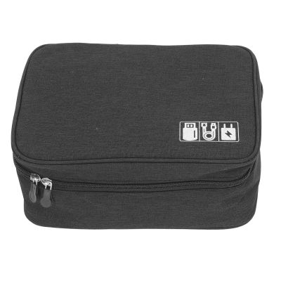 POENVFPO Data Cable Charger Bag, 24.5 x 18.5 x 10cm, 300D Cation Electronic Case Data Cable Charger Bag for Mobile HDD Laptop Power Cord (Black)
