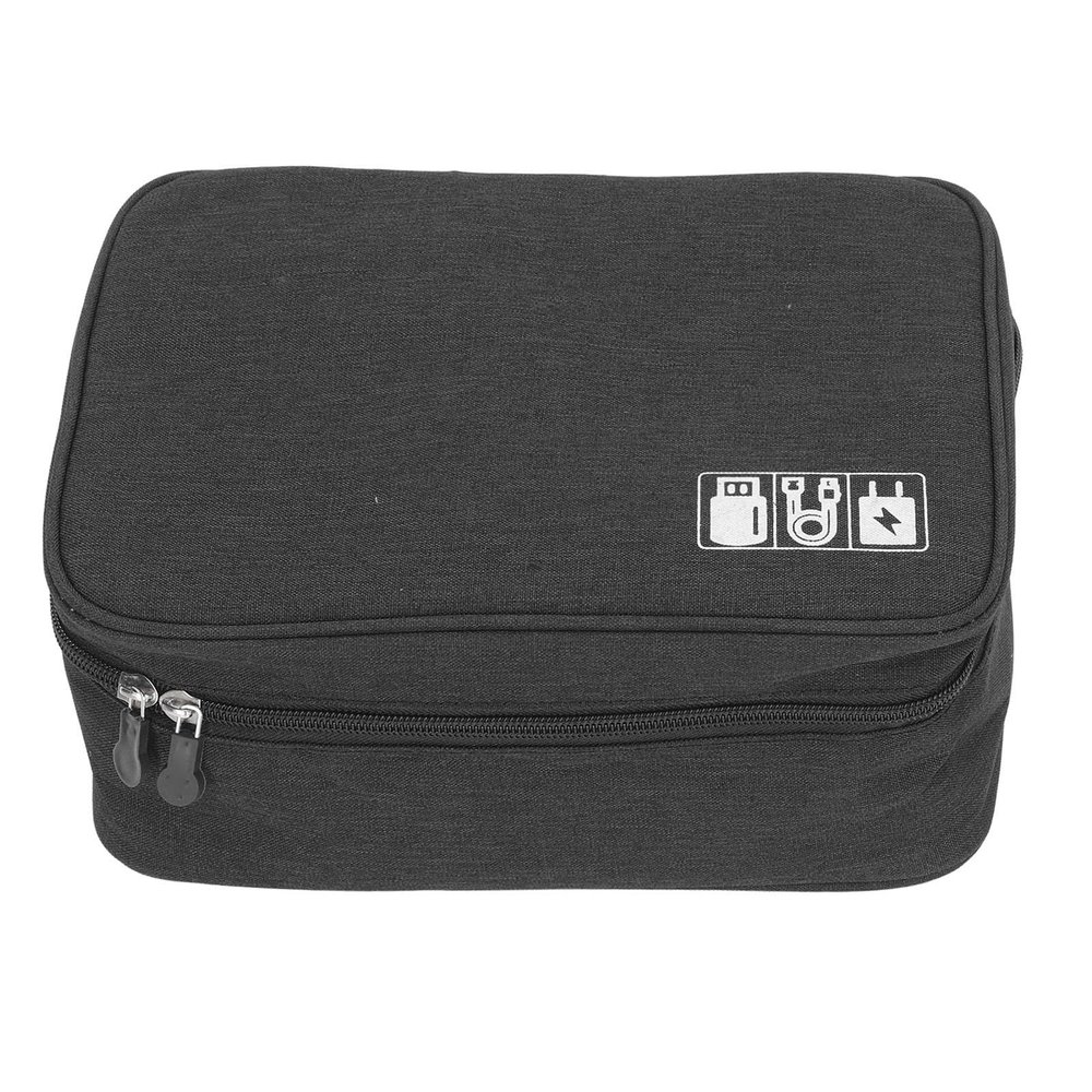 POENVFPO Data Cable Charger Bag, 24.5 x 18.5 x 10cm, 300D Cation Electronic Case Data Cable Charger Bag for Mobile HDD Laptop Power Cord (Black)