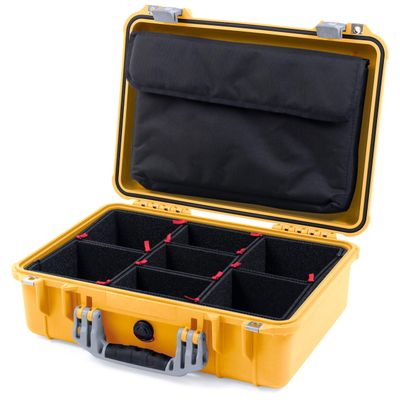ColorCase Pelican 1500 Case Yellow - Medium Size Waterproof Case with TrekPak Divider & Computer Lid Organizer - Silver Handles & Latches
