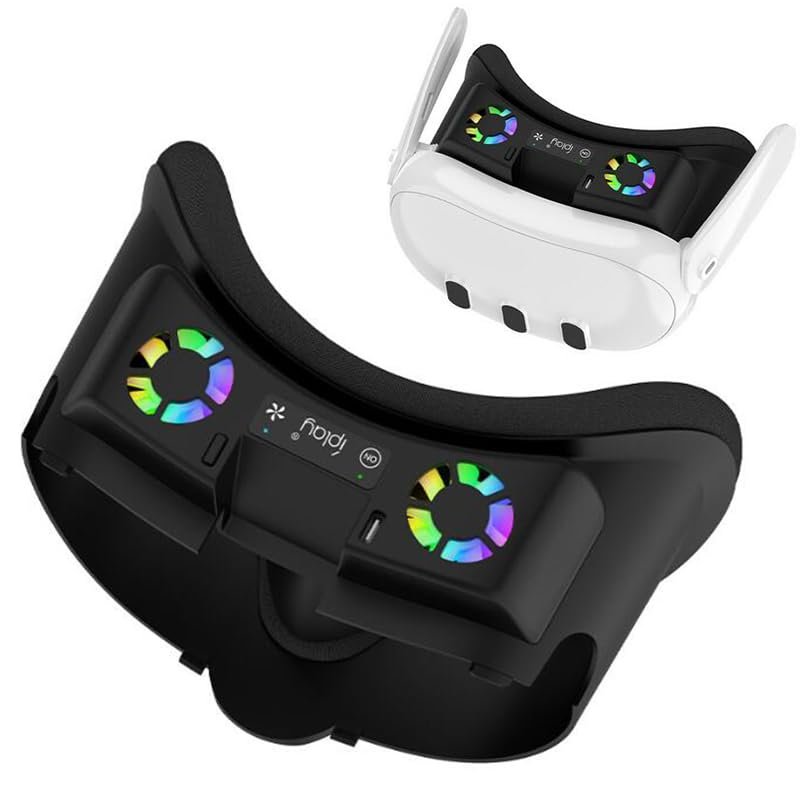 Coyktonty RGB Cooling Fan Face Cover for Meta Quest 3 VR Headset with Cooling Fan Facial Interface Radiator Rechargeable with RGB Shading and Breathable Fan (Black)