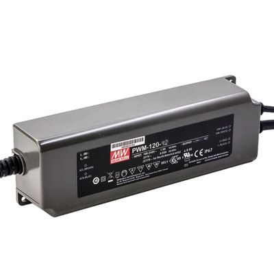 Mean Well PWM 120W 10A LED Driver PWM-120-12 AC-DC Constant Voltage PWM Output Switching Power Supply Converter Transformer with IP67 PFC 3 in 1 Dimming Plastic Case