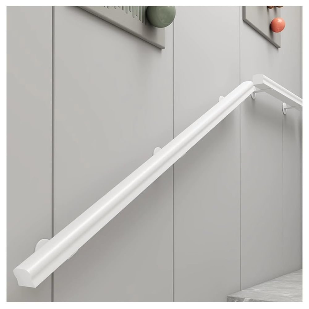 Sxlawesom Wood Handrail Stair Handrail Grab Bar Wall Mounted Staircase Hand Railing with 2 Support Brackets(White,80cm)