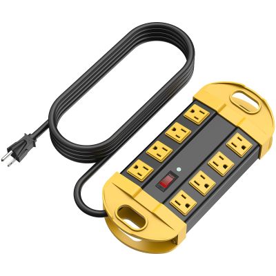 CCCEI Heavy Duty Power Strip Surge Protector, Metal 8 Outlets Power Strip for Appliance. Garage Shop Industrial Workbench 15 AMP Outlets Strip. 10FT Extension Cord, Yellow