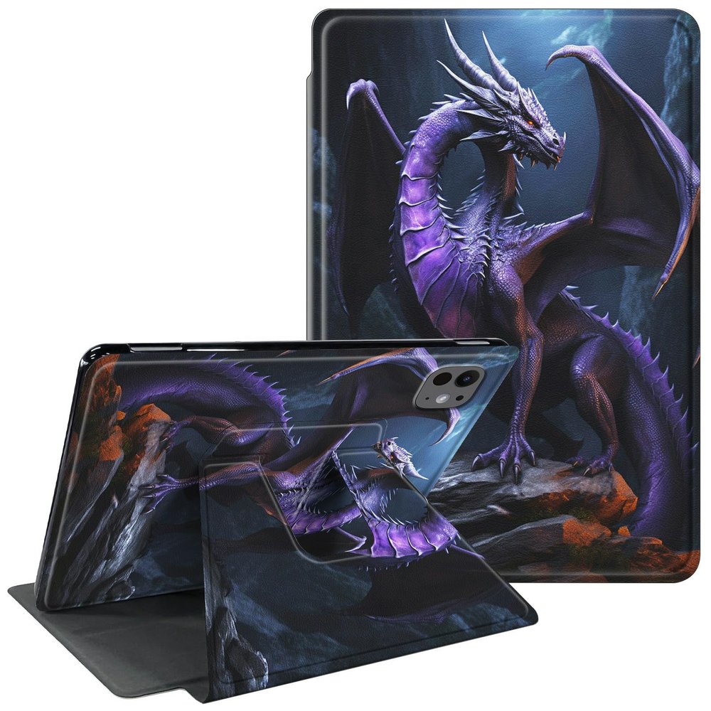 CGFGHHUY for iPad Pro 11 inch Case 2024 M4 with 360 Degree Rotating Stand Protective Smart Cover with Auto Wake Sleep Case for iPad Pro 11 inch 5th Generation 2024 - Purple Dragon