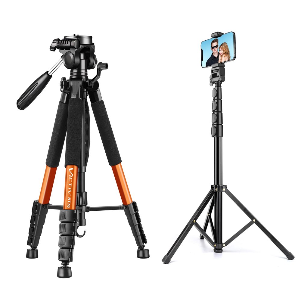VICTIV Camera Tripod and Phone Tripod, Adjustable 74 Camera Tripod Stand, Tall 70 Tripod for Smartphone