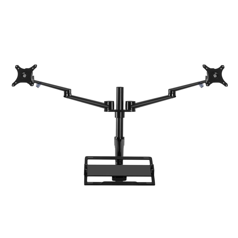 CUFTOBJM OL-10T Aluminum Height Adjustment Desktop Dual 17-32 Inch Monitor Stand + 12-17 Inch Laptop Stand Full Motion Triple Mount Arm