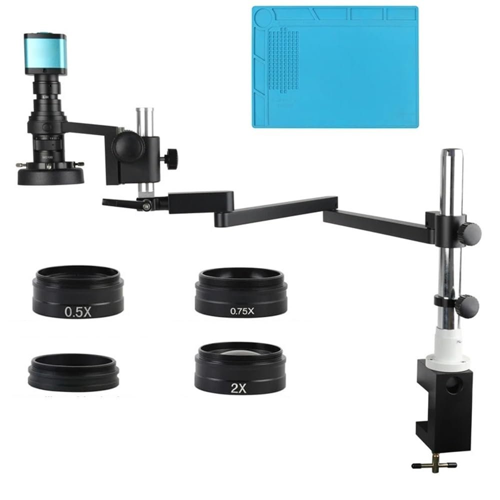 ZTBH Microscope Accessories Kit 48MP 4K HDMI USB Video Microscope Camera 200X Zoom Monocular C Mount Objective Lens with Articulating Arm Clamp Stand for PCB Repair Microscope Slides
