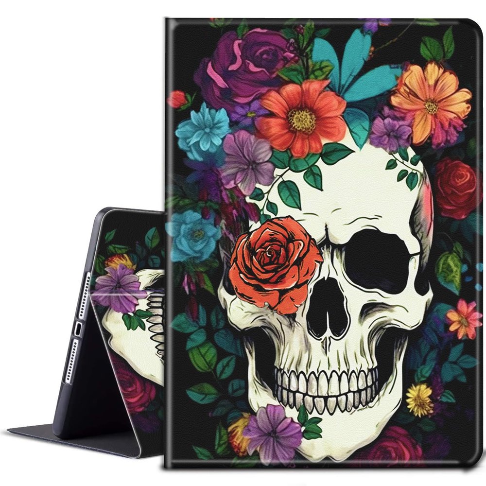 BPQOJB for iPad Air 13 inch Case 2024 M2 with Adjustable Stand & Auto Wake/Sleep Smart Protect Cover Case for iPad Air 13 inch 2024 - Cute Skull Flower
