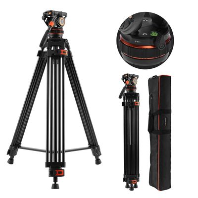 K&F CONCEPT 75" Video Tripod, Heavy Duty Camera Tripod Stand with 360 Fluid Head Load up to 17.6lb, Quick Release Plate Compatible with Canon Nikon Sony and Other DSLR Camera Camcorder