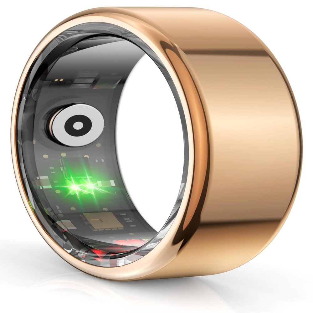 CNBRO Smart Ring for Men Fitness Tracker Smart Rings Women Waterproof Rings Men Heart Rate Monitor Sleep Monitor Pedometer Step Counter Compatible with ios Android Phones (Champagne Gold, 10/2.444in)