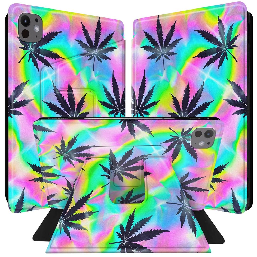BPQOJB for iPad Pro 13 inch Case 2024 M4 7th Generation with 360 Degree Rotating PU Leather Smart Cover with Auto Wake/Sleep Tablet Case for iPad Pro 13 inch 2024 - Colorful Black Leaf