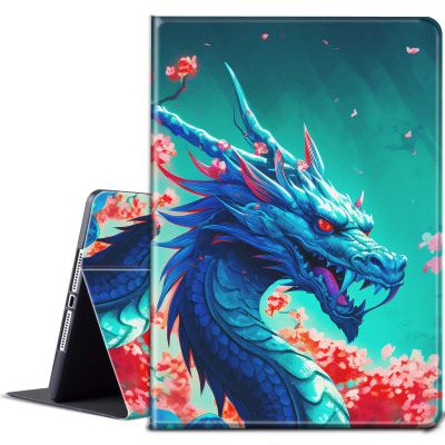 BPQOJB for iPad Pro 11 inch Case 2024 M4 5th Generation with Adjustable Stand & Auto Wake/Sleep Smart Protect Cover Case for iPad Pro 11 inch 5th Gen M4 2024 - Cherry Blossom Blue Dragon
