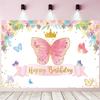 15x8ft Butterfly Happy Birthday Backdrop Colorful Butterfly Flowers Dots Photography Background Girls Women Birthday Party Decorations Banner Supplies Photo Studio Props view 1